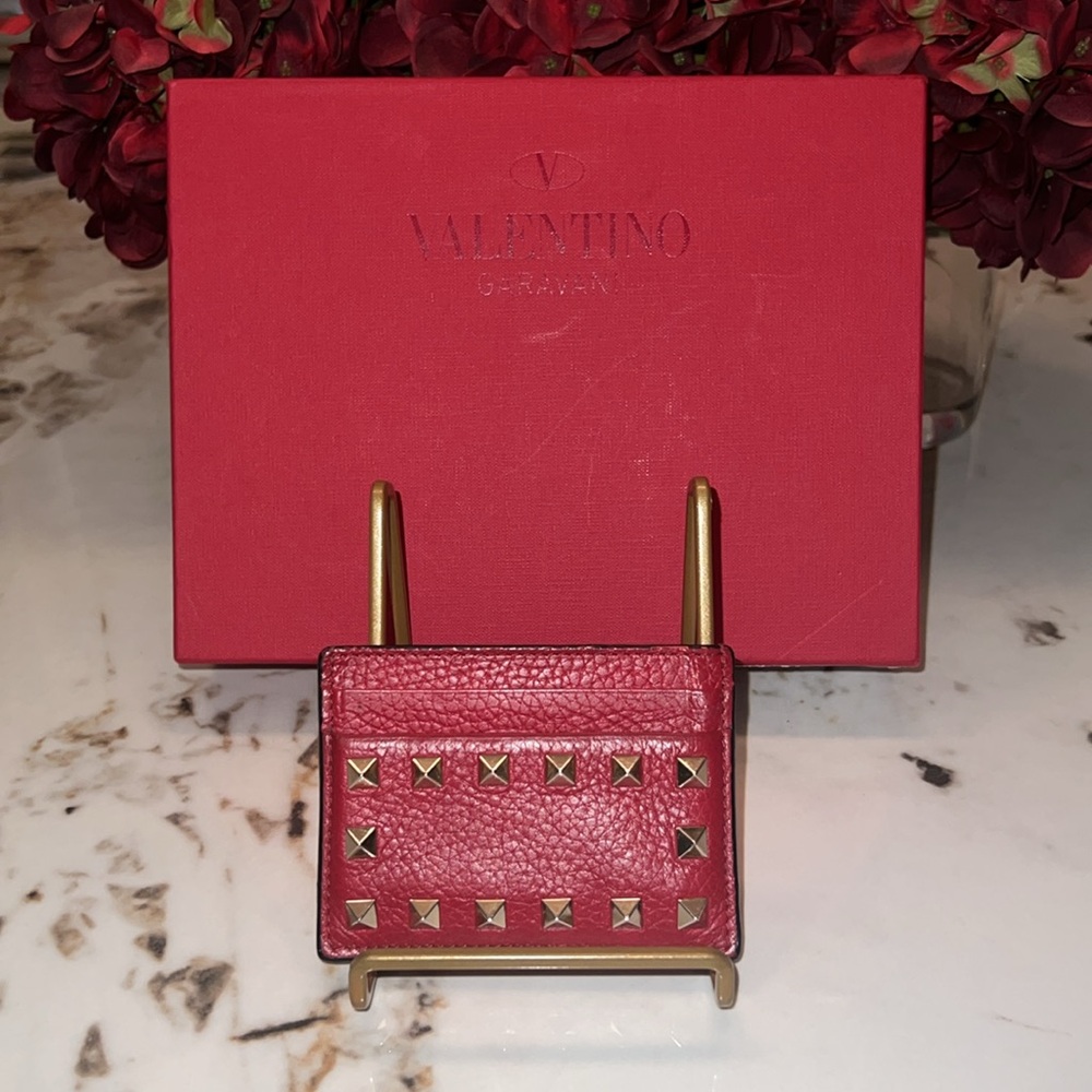Valentino Garavani Rockstud Calfskin Leather Card Holder